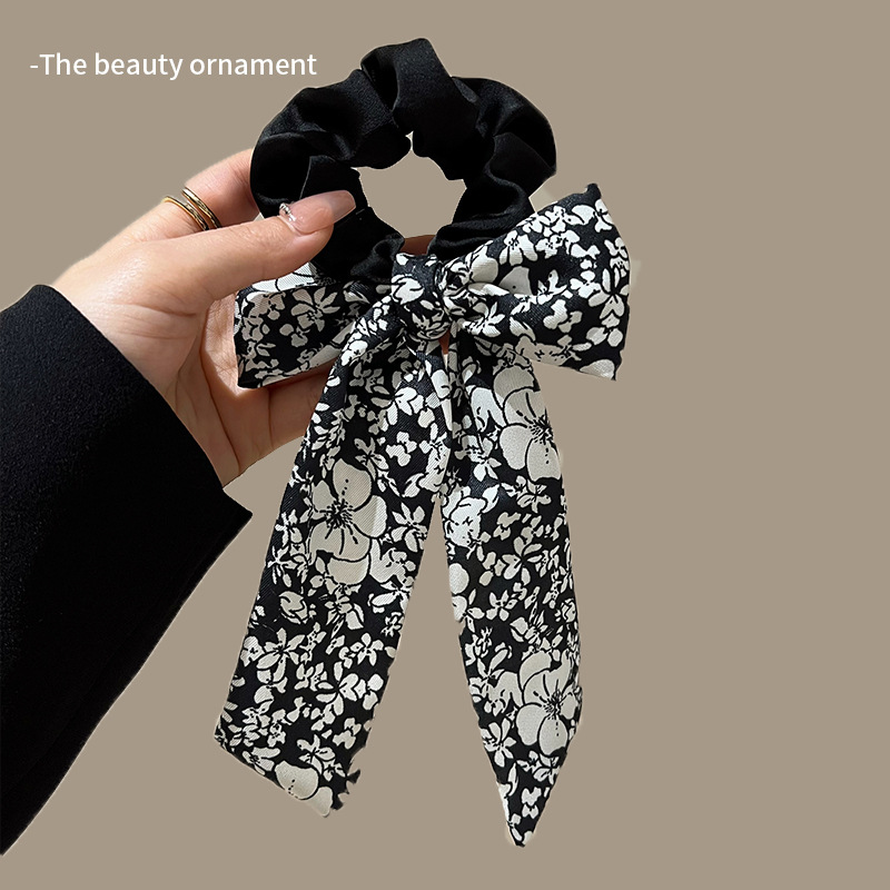 Retro floreciente correa arco intestino grueso anillo de cabello de cola de caballo femenina elegante correa de correa de correa de correa 2024 nuevo