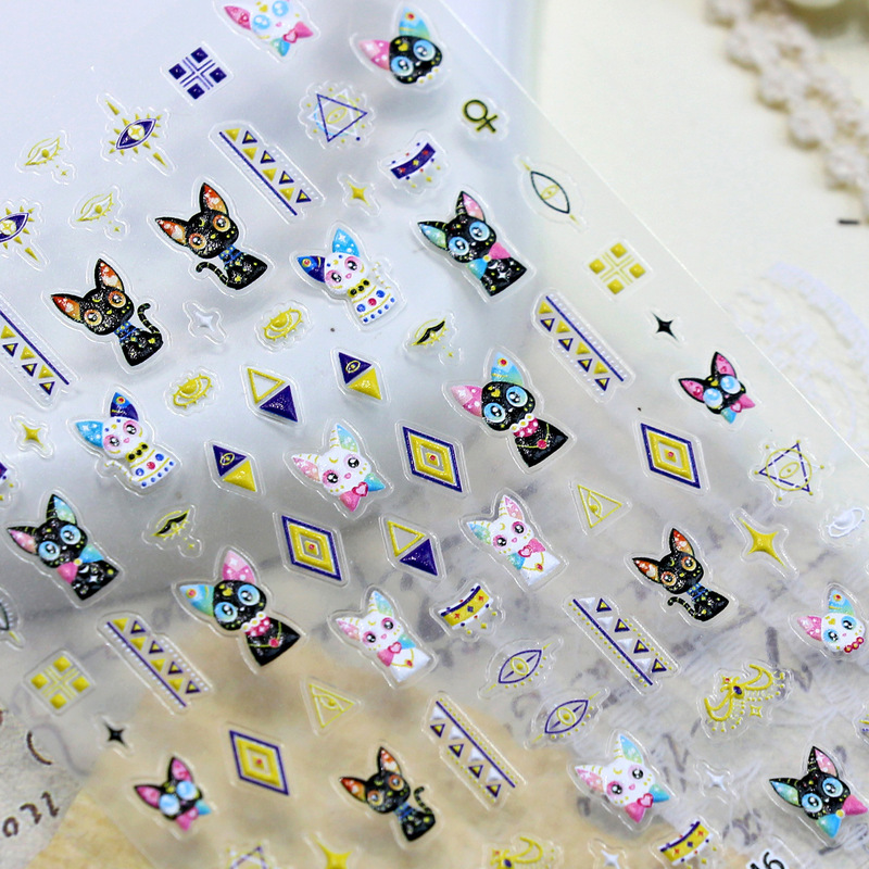 3D Stereo Relief Nail Art Stickers Popular Retro Nail Stickers Factory Wholesale Japanese Style Egyptian Cat DIY Waterproof Stickers