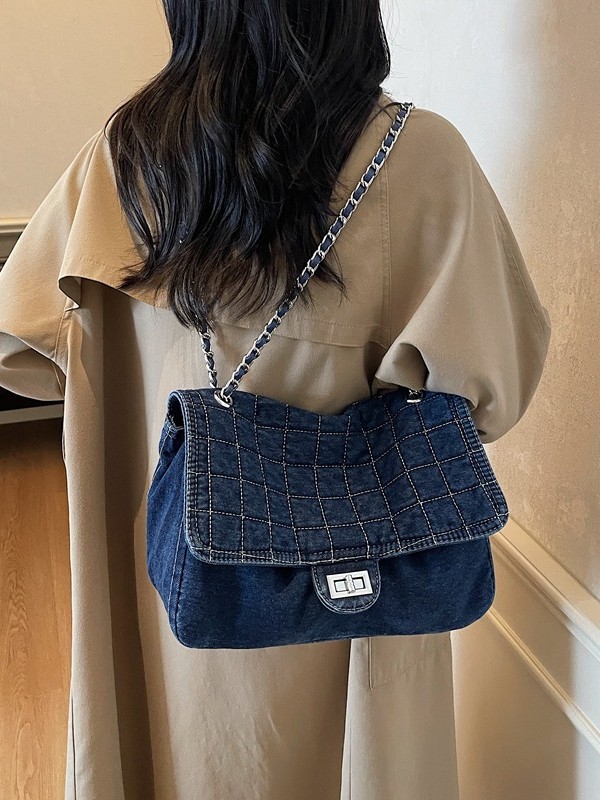 Jean retro hombro tote bag mujer 2025 nueva moda transfronteriza alta capacidad de alta calidad cadena mochila