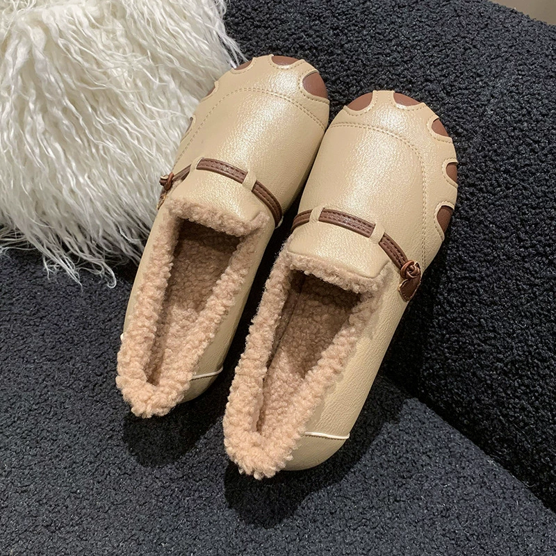 Винтажные туфли для мам на мягкой подошве с флисовой подкладкой, женские Теплые повседневные туфли без шнуровки на плоской подошве для осени и зимы 2023 года