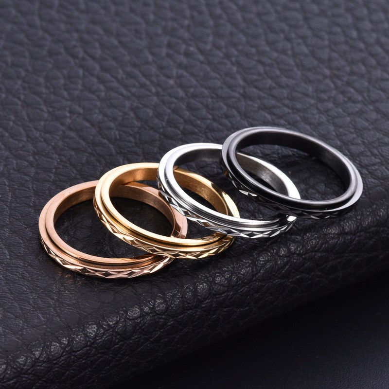 Solid Color Pattern Simple Style Solid Color Titanium Steel Polishing Women's Rings Anxiety Ring Punk Rings