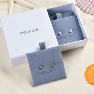 High-End Morandi Blue True Microfiber Snap Bag Earrings Necklace Ring Jewelry Storage Packaging Bag Can Be Printed with Logo