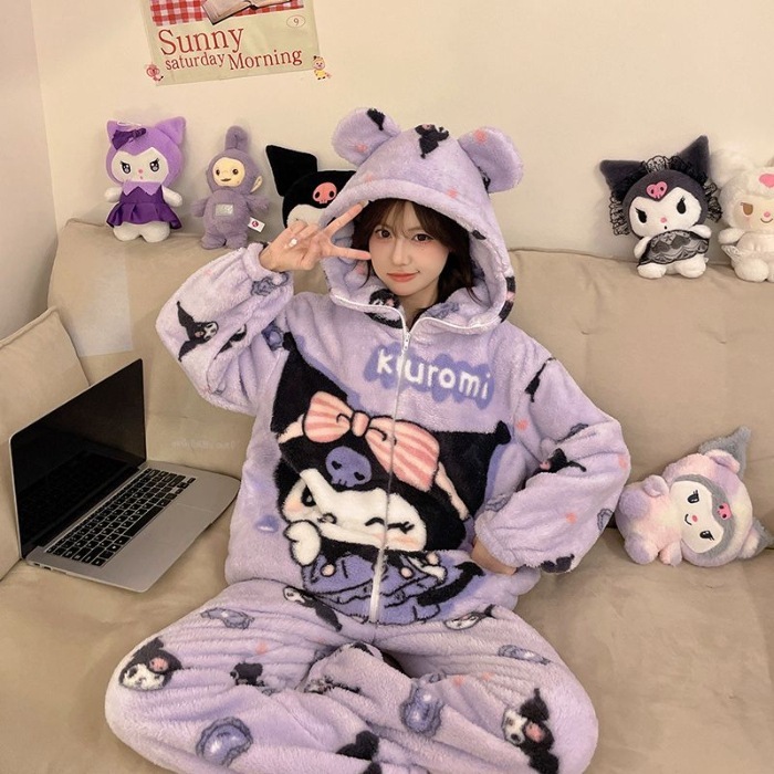【实体店】冬季长袖睡衣女（法兰绒）定位印花甜美卡通拉链款家居|undefined