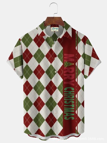 Christmas Print Casual Short-Sleeve Cross-Border New Santa Claus Shirt Cross-Border Amazon Original Manufacturer