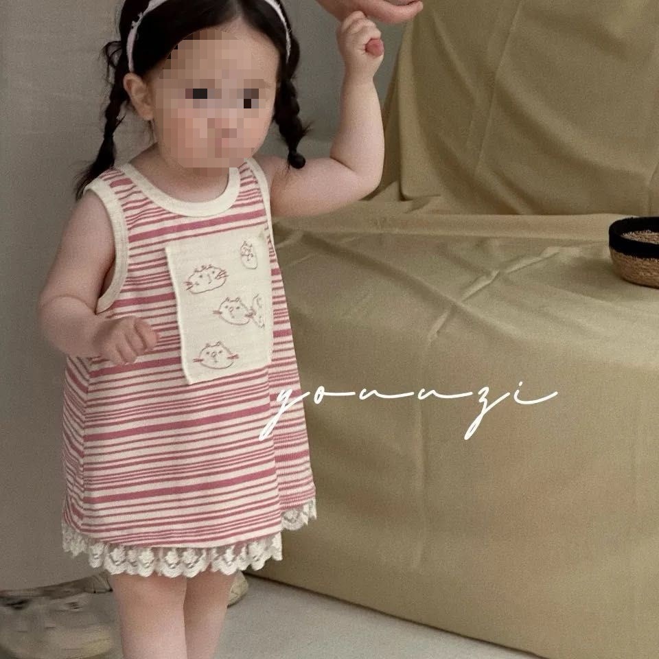 Girls' Summer Wear Striped Korean Style dress Western Style Children's Wear Summer Children's Sleeveless Casual Vest Skirt Trendy Z041