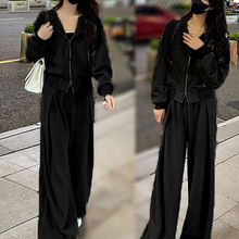 盐系外套炸街韩风chic秋季套装女装新款显瘦宽松连帽运动休闲服