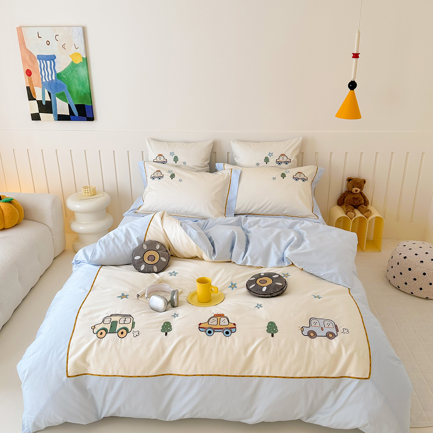 卡通风100S全棉长绒棉男孩女孩床上用品四件套可爱少女心被套床单