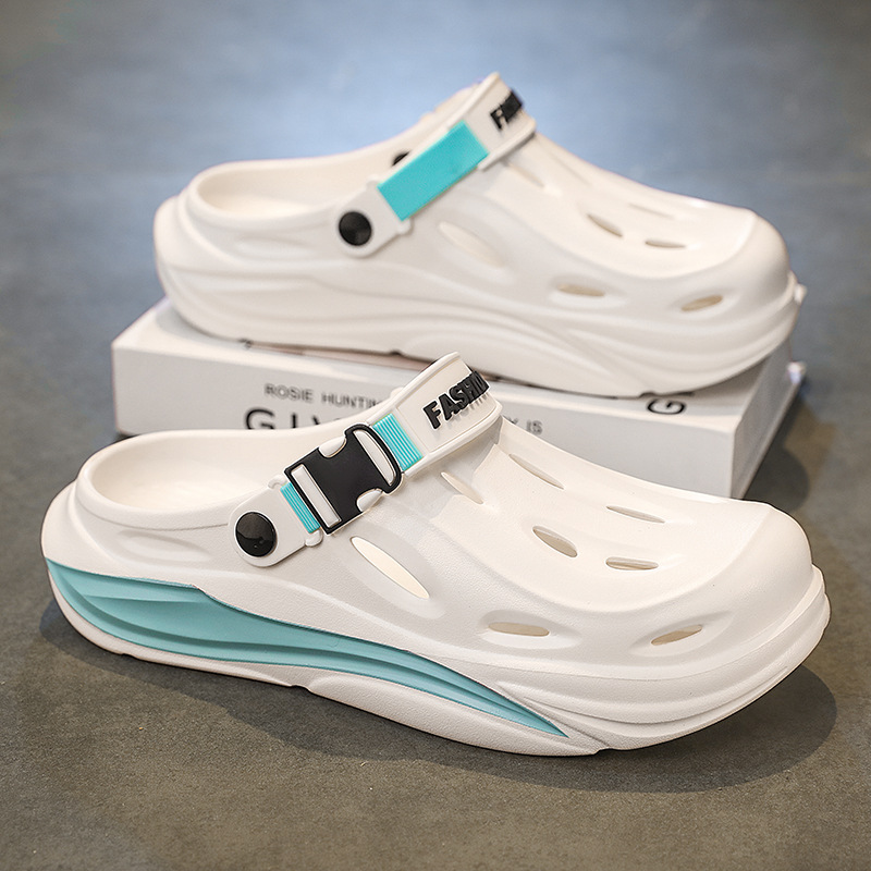 Zapatos con agujeros para hombres y mujeres nuevas medias pantuflas de verano transpirables y exteriores Baotou antideslizante pisando la mierda para conducir sandalias de alta gama