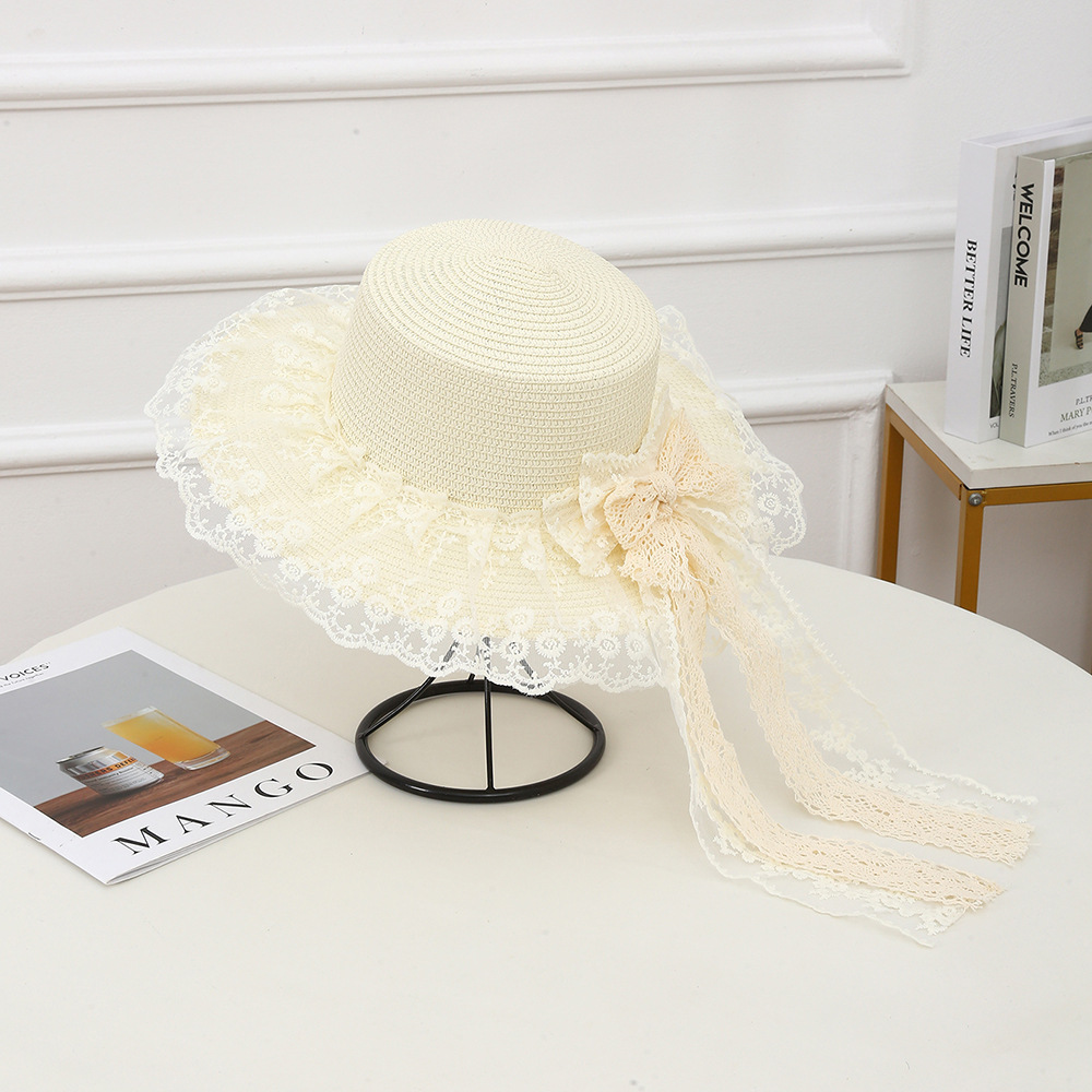 Sombrero de paja con lazo – estilo veraniego, ala ancha, para playa o vacaciones al aire libre