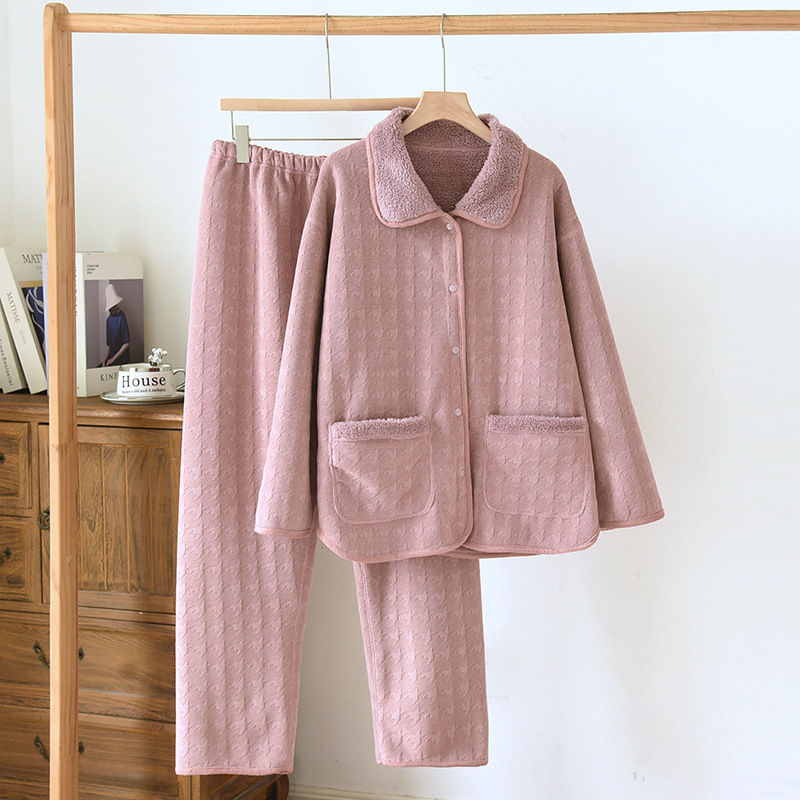 Double-sided Houndstooth Composite Velvet Lathers for Couple Winter fleece-lined Thickened Long-sleeved suit Outfit