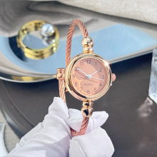 精致小巧装饰手表女学生银色手镯式开口懒人表百搭韩版简约复古表