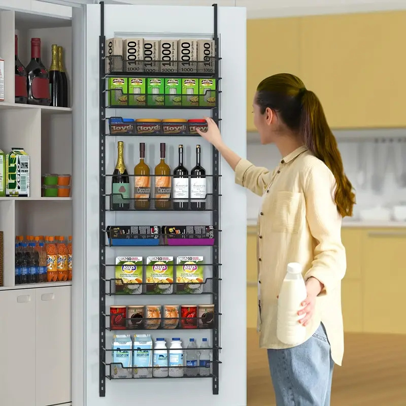 Metal Wrought Iron Household Door-Hanging Rack, Multi-Layer, Multi-Functional Storage and Wine Display Cabinet, No Drilling Required