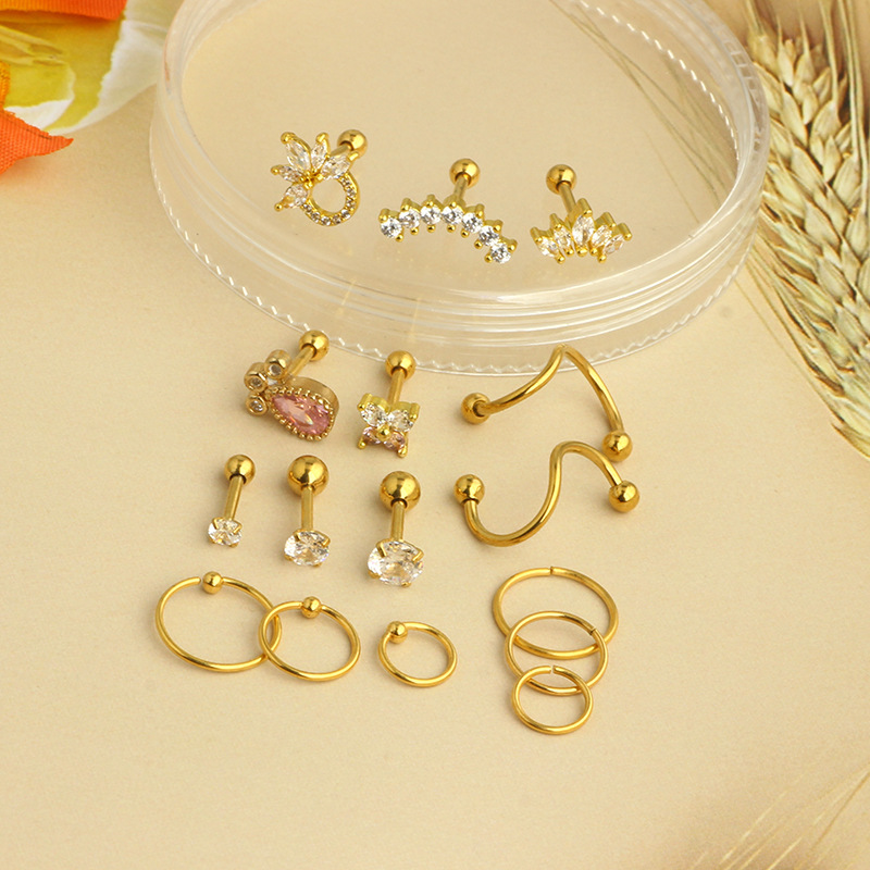 Pink Butterfly Crown Gold Stainless Steel Screw Stud Earring Set for Cartilage Piercing detail image 7