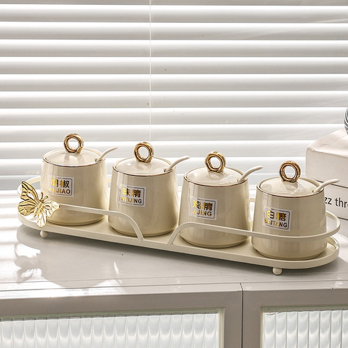 Nordic style seasoning jars full set of milk white light luxury ceramic seasoning jars household anti-slip seasoning jars factory wholesale