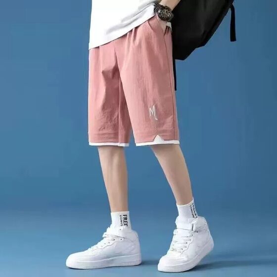 Summer Thin Ice Silk Loose Men's Pants Youth Leisure Sports Five-point Pants Men's Sports Straight Pants