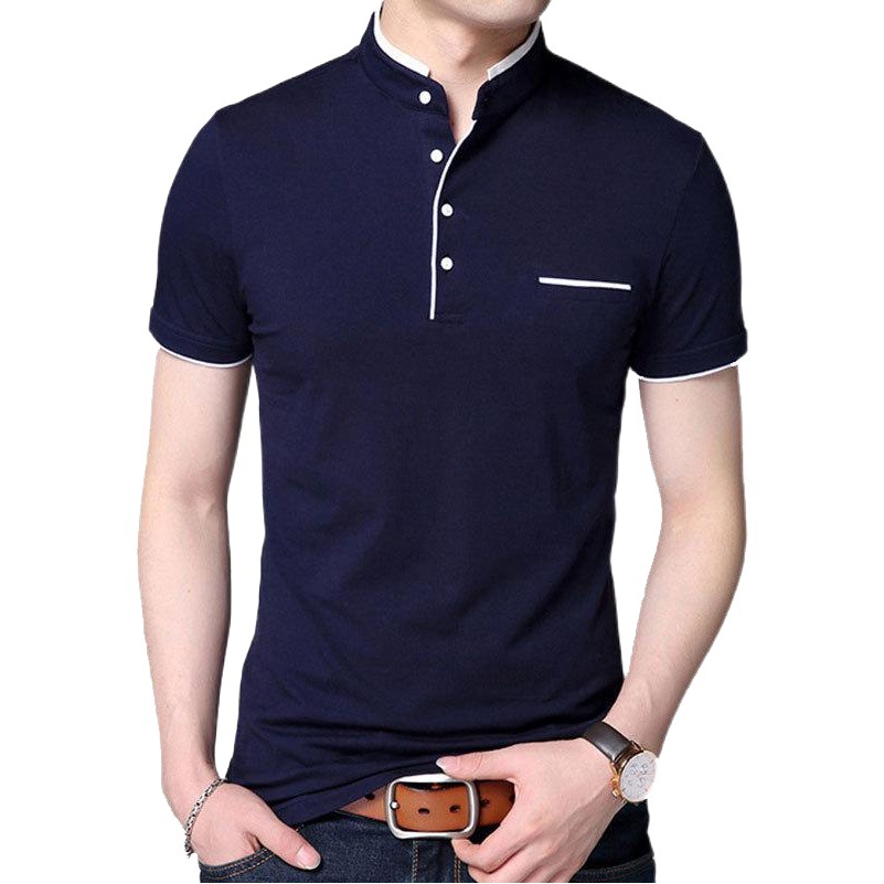 [Stock listo] Camiseta de manga corta con cuello levantado para hombre, camiseta corta ajustada de talla grande para hombre 7122 # Casual y versátil