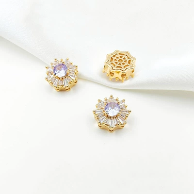 Zərgərlik ara hissələri Square Four-Leaf Flower Porous Spacer - style-1-purple-zirconium-138mm-gold