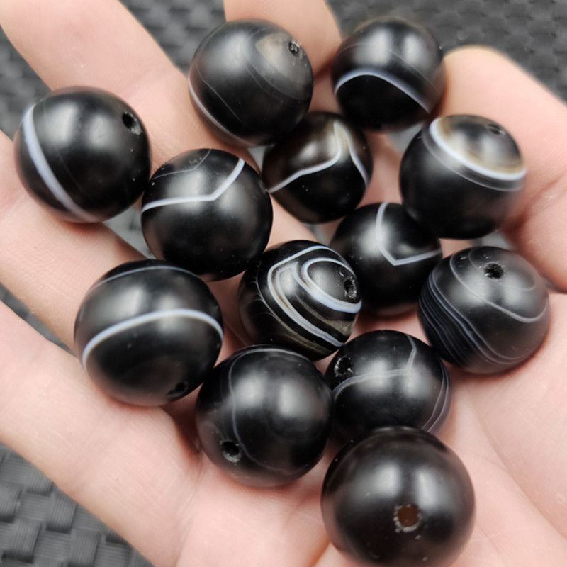 20mm Black Agate Round Beads Jade Loose Beads Wrapped with Silk Agate Large Beads Bracelet Necklace Jewelry Accessories Handmade Beads