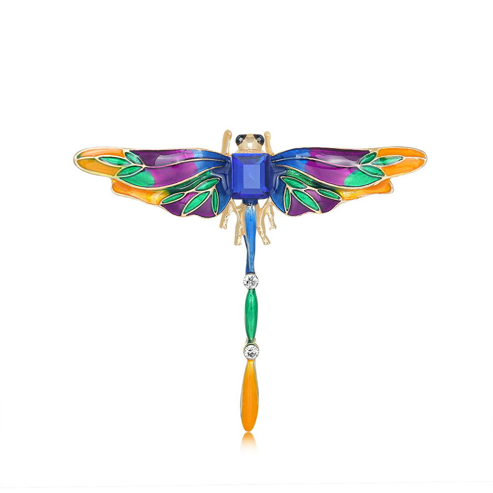 Cross-border European and American Retro Alloy Brooch Oil Drop Enamel Color Dragonfly Brooch Insect Animal Pin Female