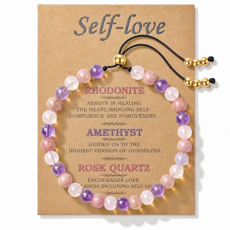 Amazon Cross-Border Natural Pink Crystal Rosewood Pattern Women's Adjustable Braided Bracelet with Triple Protection