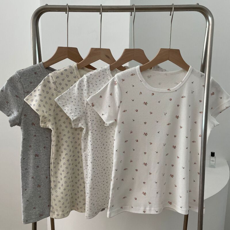 Brandy BM Style Printed Pure Cotton Round Neck Short-sleeved T-shirt Women's Summer Fashionable Base Shirt All-match Slim-fit Elegant Top