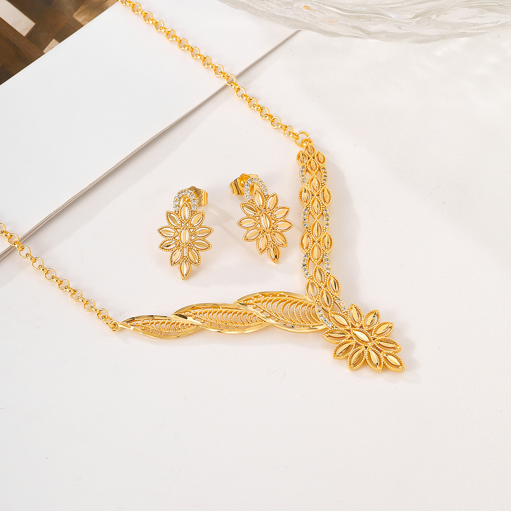 Hermosos conjuntos de collares de orejas de bronce para mujeres, joyas de piedra, dos piezas, opciones transfronterizas de moda, joyas de estilo de Oriente Medio