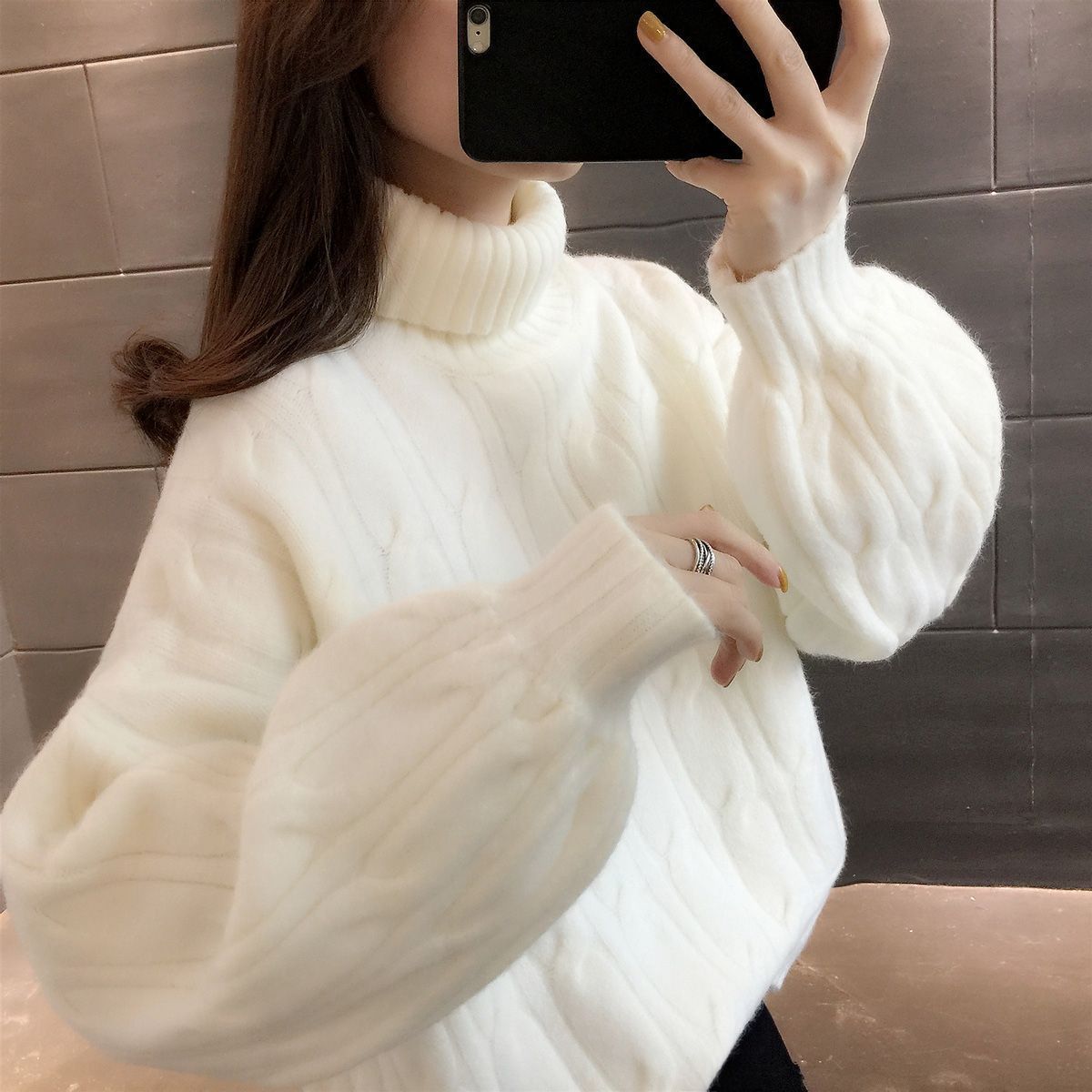 毛衣秋冬2025加厚新款慵懒宽松短款高领韩版麻花针织衫上衣打底厚