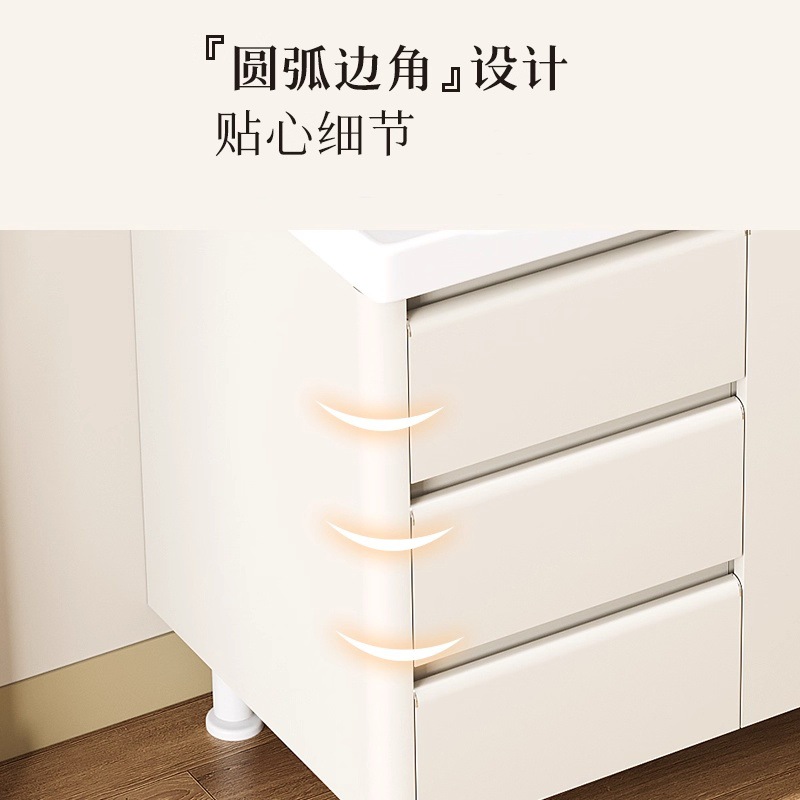 Creamy viento piso panal de abeja gabinete de baño combinación de puerta de acero inoxidable lavabo con tabla de fricción lavabo cerámica integral