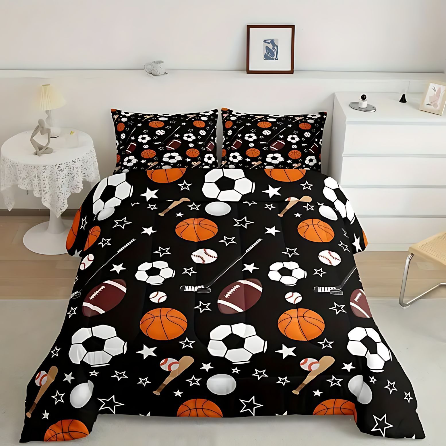 TEMU / JIT moda clásica liga de fútbol abrasión digital impresión set fuente de fabricantes de edredón puede fijarse