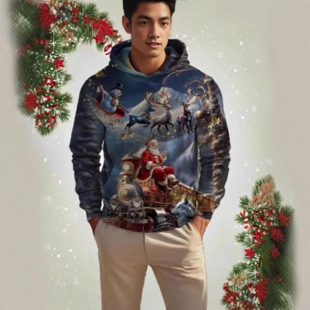 Santa Claus Men's Sweatshirt Fashion Daily Basic Supplies Printed Sports Outdoor Holiday Sweatshirt