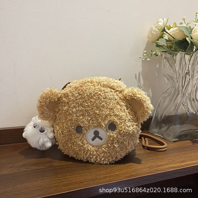 Fluffy cartoon bear crossbody bag, cute mini storage bag for girls, 2026 new autumn/winter versatile shoulder bag