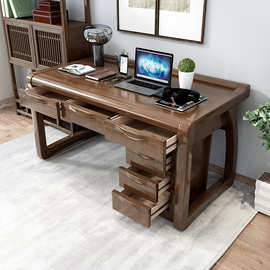 新中式实木书桌家用书房写字办公室电脑桌书桌柜小户型家具写字台