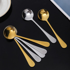 Stainless steel round spoon Internet celebrity No. 3 round head spoon for home restaurant stirring dessert soup rice spoon wholesale can be printed with logo