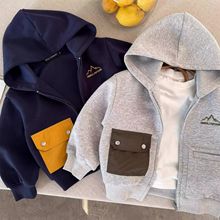 儿童连帽外套男2025春秋新款小童拉链开衫口袋卫衣宝宝外穿上衣