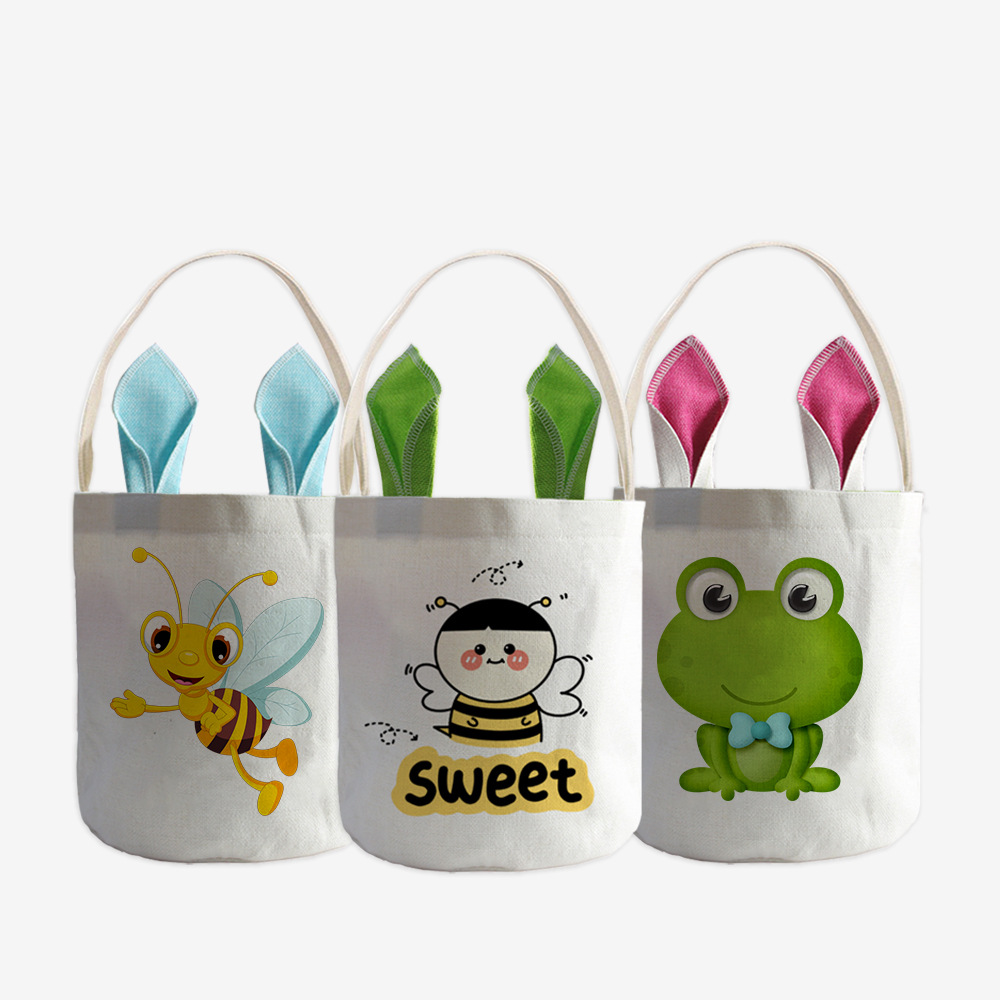 Orejas de conejo de Pascua bolsa de asas de transferencia de calor de impresión bolsa para figura DIY380 G algodón de lino en blanco al por mayor