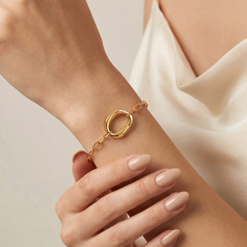Women's Stainless Steel Irregular Geometric Circle Bracelet Gold Color