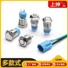 12mm金属ボタン円形小スイッチランプ付きLEDセルフリセット点動セルフロック電源起動ボタン