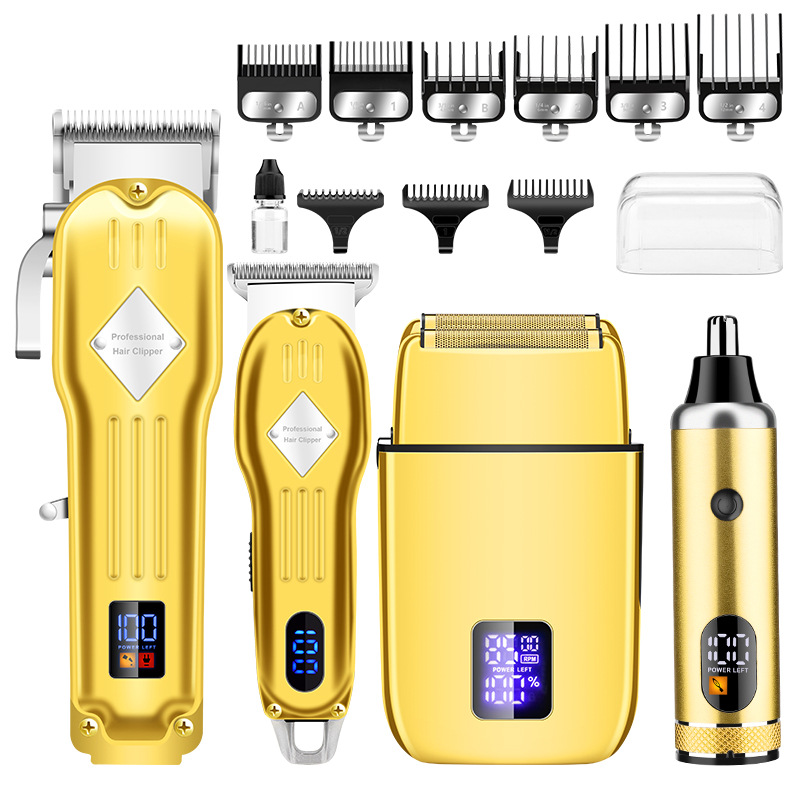 Cuatro piezas de corte de pelo eléctrico conjunto de tijeras eléctricas profesionales de metal para hombres afeitar eléctrico aparato de pelo nasal doméstico