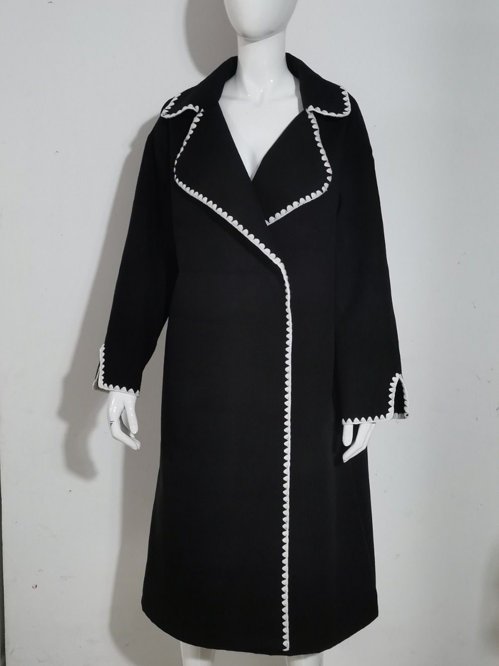 2023 Amazon autumn and winter European women's double-sided woolen long sleeve woven lapel long coat loose windbreaker coat
