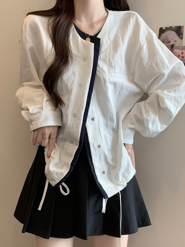 大码女装韩版遮肚子拼接正肩打底衫女春秋胖妹妹宽松显瘦开衫外套|undefined