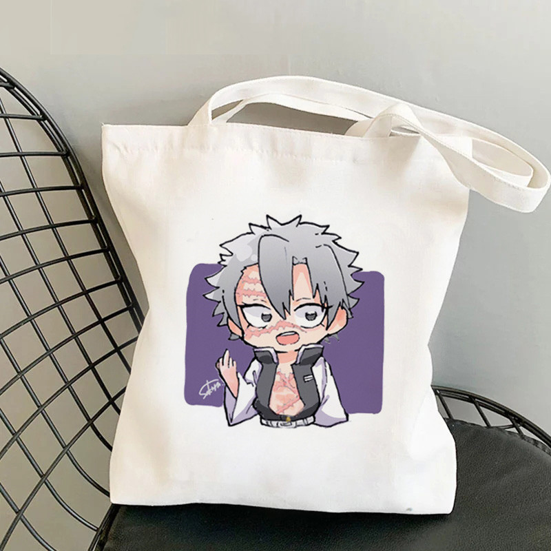 Comercio exterior transfronterizo Demonio Slayer impresión bolsa de lona Harjuku bolsa de hombro moda bolsa de compras portátil en stock