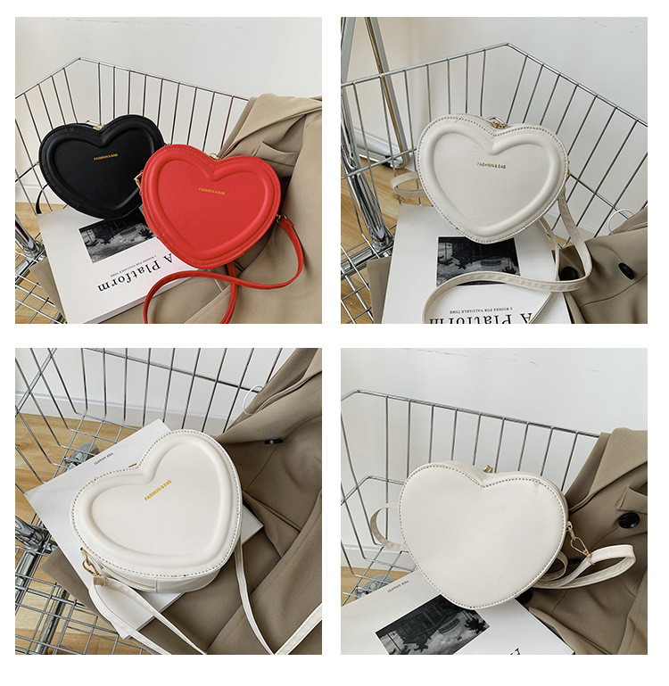 453g Weight Polyester Lining Material Women's Small Pu Leather Solid Color Fashion Heart-shaped Zipper Crossbody Bag