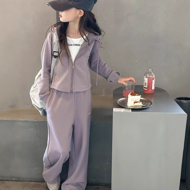 Girls' Spring and Autumn suit Big Children's 2024 Autumn New Western Style Autumn Casual Sports Jacket Children's Two-piece Set