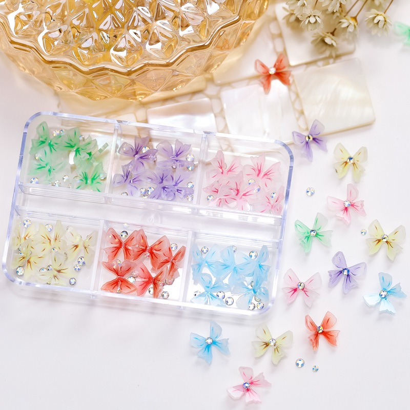 Christmas Nail Art Bow Jewelry Internet Celebrity Explosive Three-dimensional All-match Transparent Color Ribbon Bow Nail Drill Decoration Christmas Nail Art Bow Jewelry Internet Celebrity Explosive Three-dimensional All-match Transparent Color Ribbon Bow Nail Drill Decoration