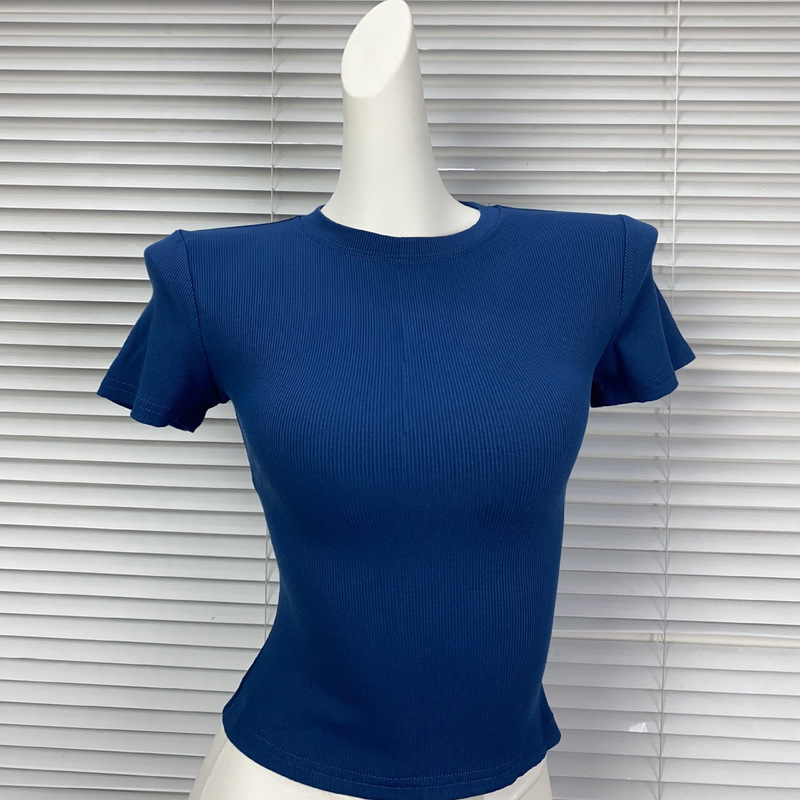 Sk·S Kim Kardashian Top T-Shirt Short-Sleeved Stretch Slim Fit Kylie Style Ribbed Cotton Round Neck Base Shirt
