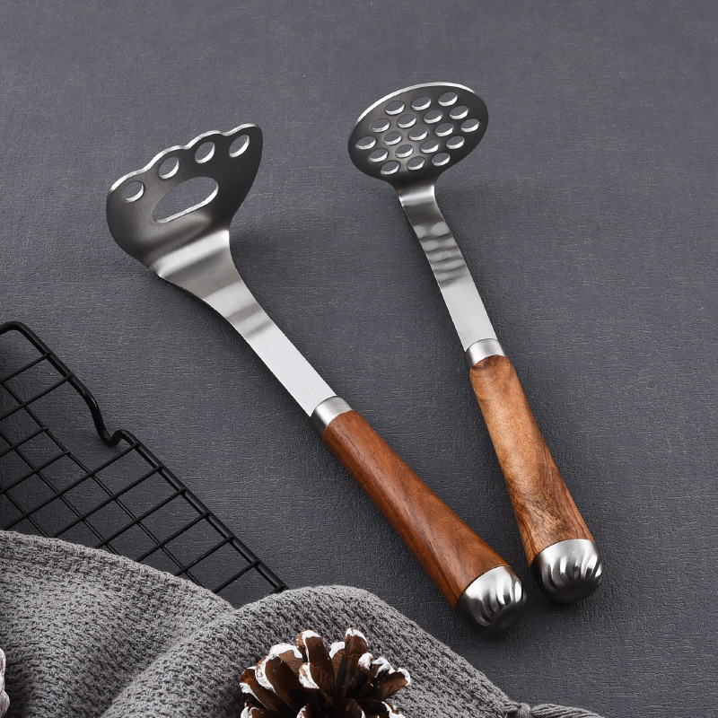 304 Stainless Steel Rosewood Handle Potato Masher Baby Food Supplement Masher Press Household Auxiliary Tool