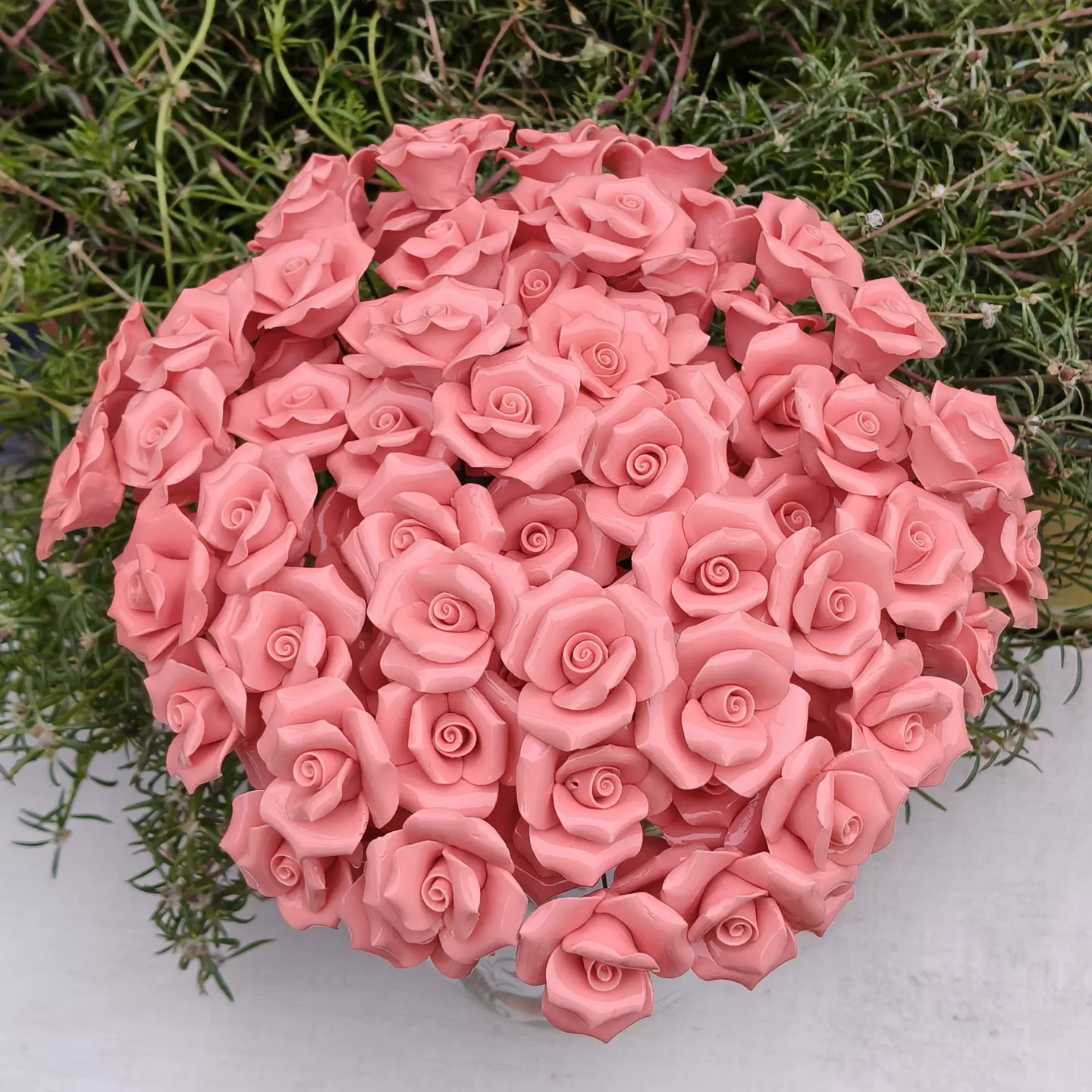 手工陶瓷花束diy玫瑰牡丹摆件插花瓶装饰品永生玫瑰生日节日送礼