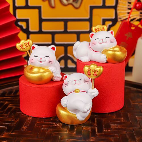 Lucky Cat Spring Ornaments Cute Mini Lucky Cat Resin Desktop Decorative Ornaments Festive Gifts Car Ornaments