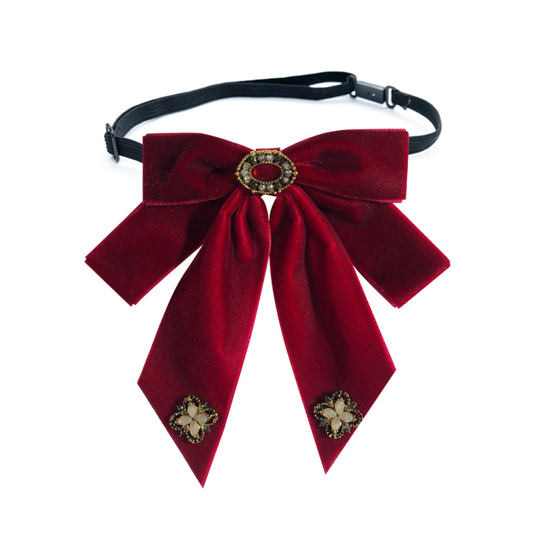 Lazo decorativo de terciopelo retro francés para mujer, lazo de aleación, broche rojo, accesorio, accesorio de vestir, color burdeos