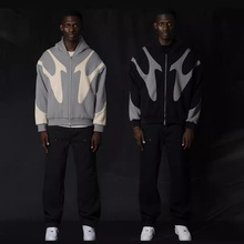 欧美外贸跨境秋冬新款街头嘻哈拼接印花连帽衫Y2K原宿风外套卫衣